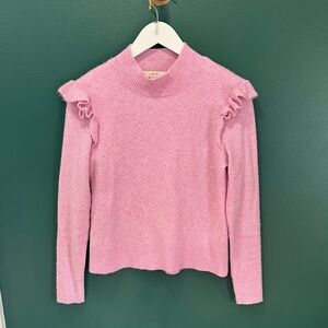 LOFT Pink Ruffle-Shoulder Crewneck Sweater